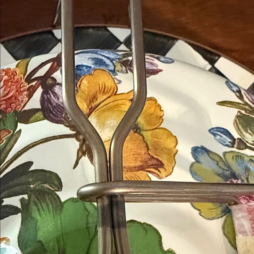 MacKenzie-Childs Floral Cake Carrier with Checkered Base New - Picture 7 of 7